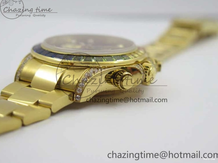 MiroTime 0306 Daytona 116589RBOW YG Rainbow Crystal BLF Best Edition Black Dial on YG Bracelet A SmoothTexture 3175